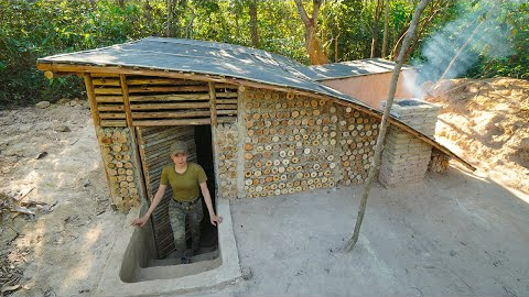 Crafting Complete Reconstruction a DUGOUT Shelter With Grass roof & Fireplace - Bushcraft earth hut