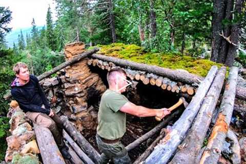 Building a STONE HOUSE in the Mountains - 100 % NATURAL Survival Shelter