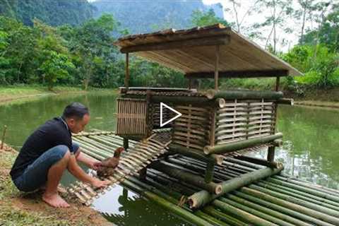 Build a chicken coop on a floating raft with 15 bamboo trees. Primitive Skills (ep186)