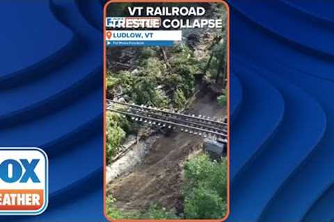 Railroad Tracks Dangle In Air After Vermont Flooding Wipes Out Trestle