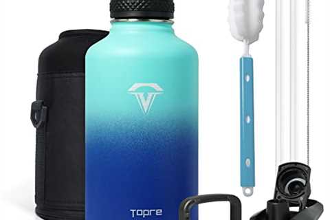 Topre 64 oz Insulated Water Bottle, Half Gallon Vacuum Stainless Steel Sports Water Jug with 3 Lids ..