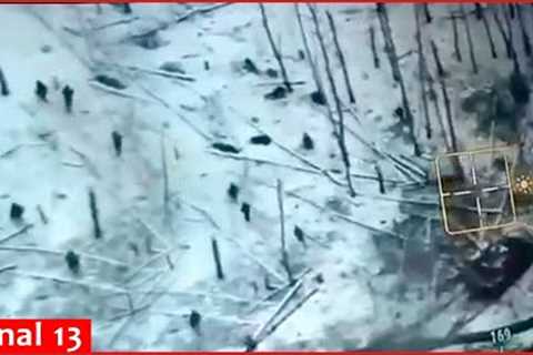 Russians mistakenly open fire at own infantry moving in snowy area - Drone footage