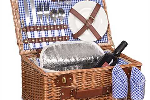 Picnic Basket for 2 Wicker Picknick Basket Set with Insulated Cooler for Camping,Couples Gifts..