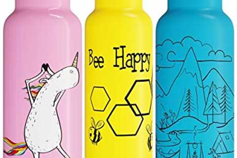 Involve & Evolve Insulated Water Bottle with 3 Lids (Straw Lid) Kids Reusable Double Walled..