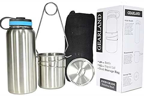 Gearland Canteen Stainless Steel Water Bottle with Nested Camping Cup and Lid for Bug Out Bag,..