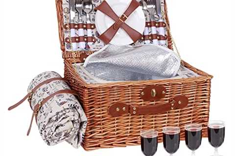 Picnic Baskets for 4, Picnic Basket with Waterproof Blanket, Picnic Basket Set with Washable Beach..