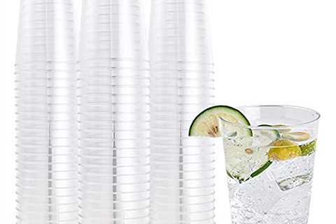 FOCUSLINE 100 Pack Clear Plastic Cups 12 oz Disposable Cups Heavy Duty Plastic Tumblers, Reusable..