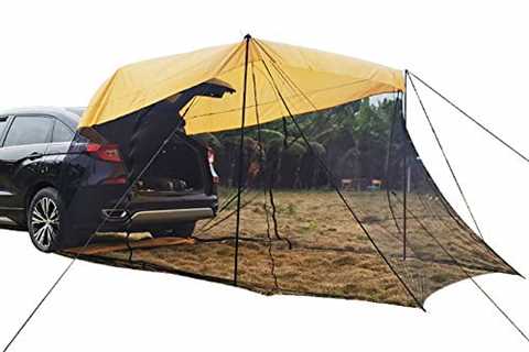 Sparklekle Car Rear Awning Sun Shelter with Net Portable Waterproof Auto Canopy for 3-4 Persons..